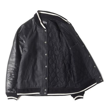 ×fragment design ストライプ 袖レザー ウール スタジャン