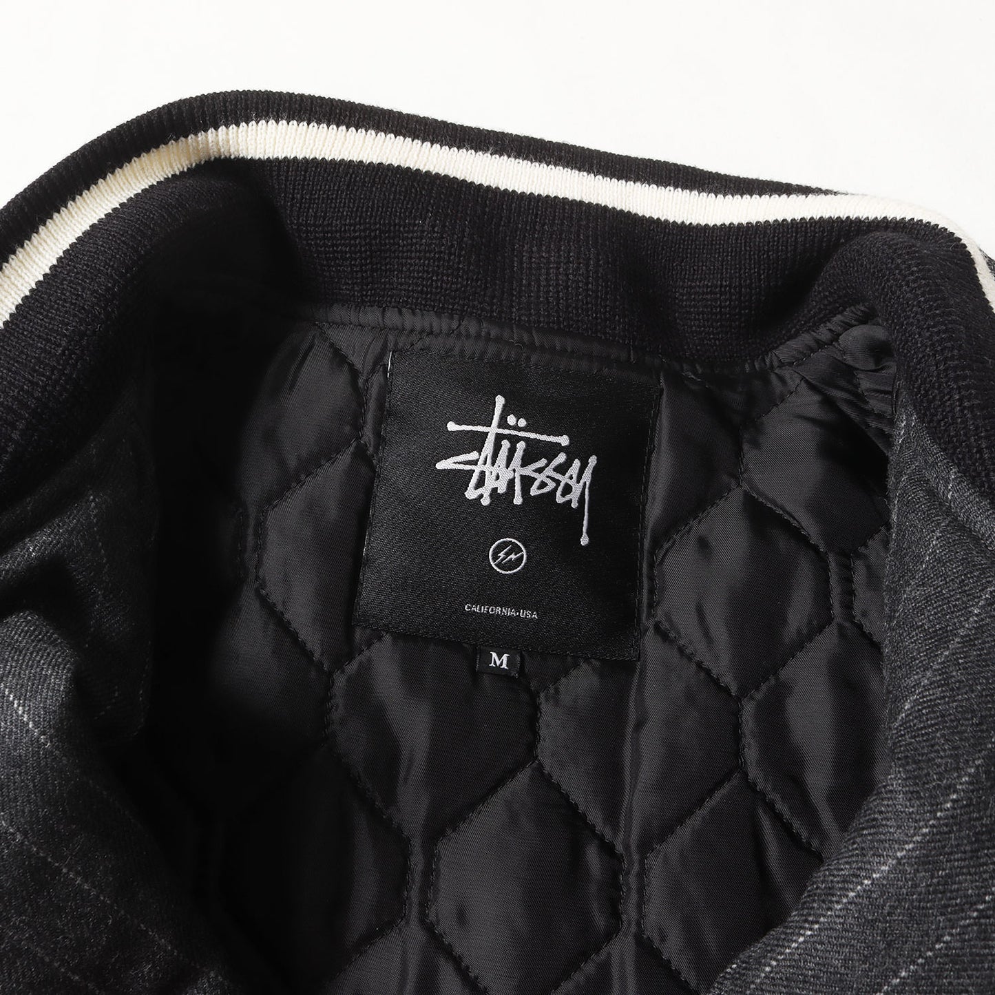 ×fragment design ストライプ 袖レザー ウール スタジャン