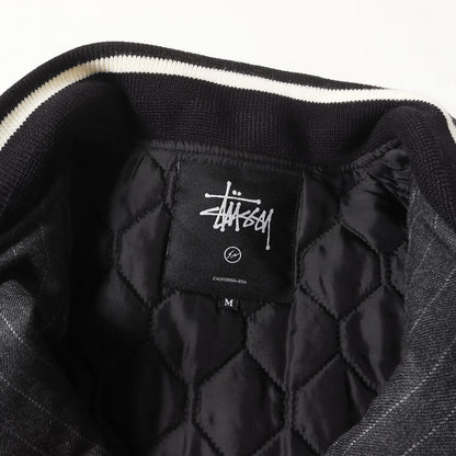 ×fragment design ストライプ 袖レザー ウール スタジャン