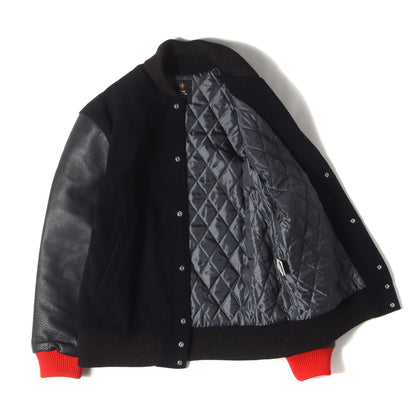 00s ナンバリング入り 袖レザー メルトンウール スタジャン