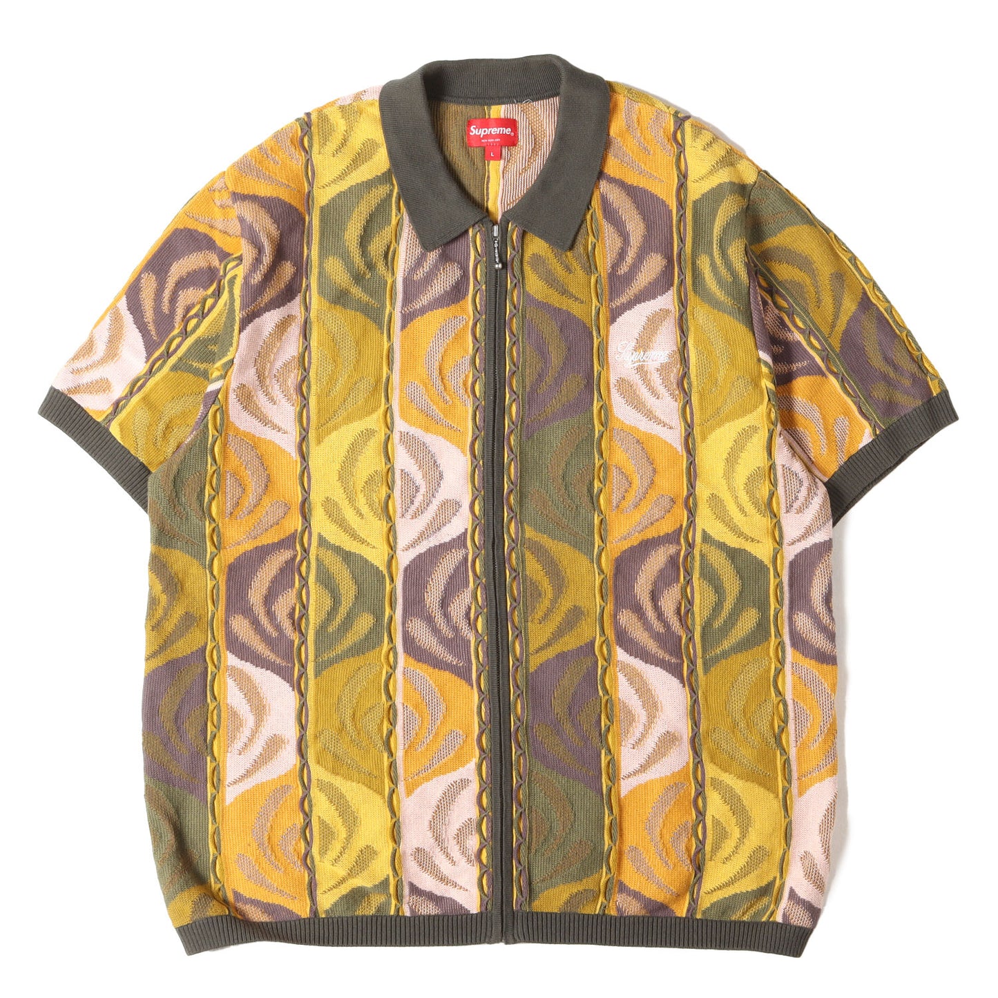 22SS アブストラクト総柄 ジップ ニット ポロシャツ(Abstract Textured Zip Up Polo)