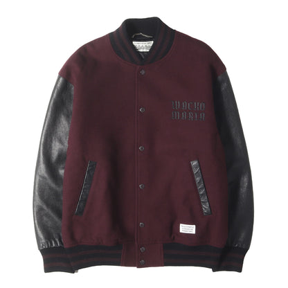 23SS 袖レザー メルトンウール スタジャン / バーシティ ジャケット(LEATHER VARSITY JACKET)