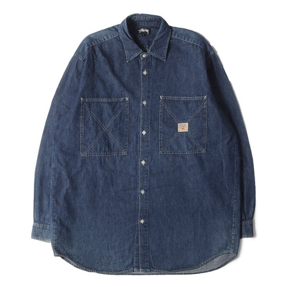 80s OLD STUSSY 黒タグ ワーク デニムシャツ(USA製)