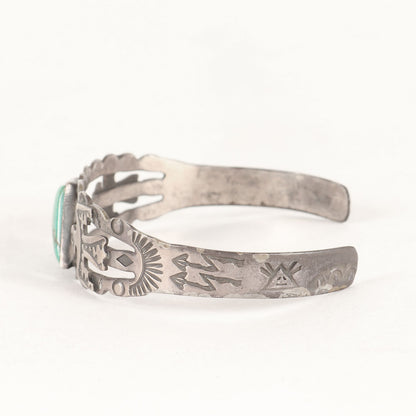 ヴィンテージ ナバホ族 天然ターコイズ サンダーバード シルバー バングル