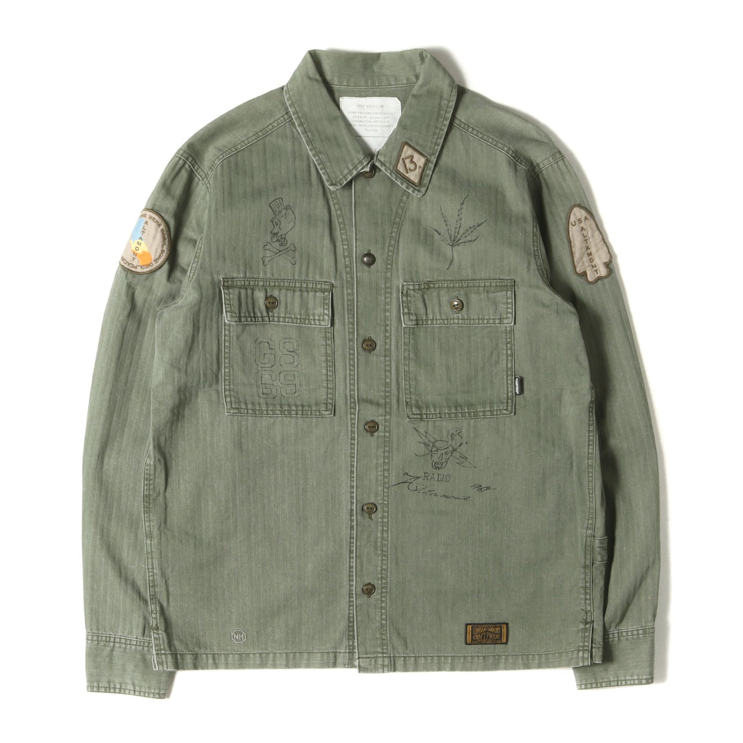 落書きグラフィック ヘリンボーン ミリタリーシャツ(PEACE 69 / C-SHIRT. LS)