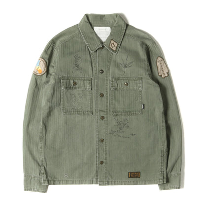 落書きグラフィック ヘリンボーン ミリタリーシャツ(PEACE 69 / C-SHIRT. LS)