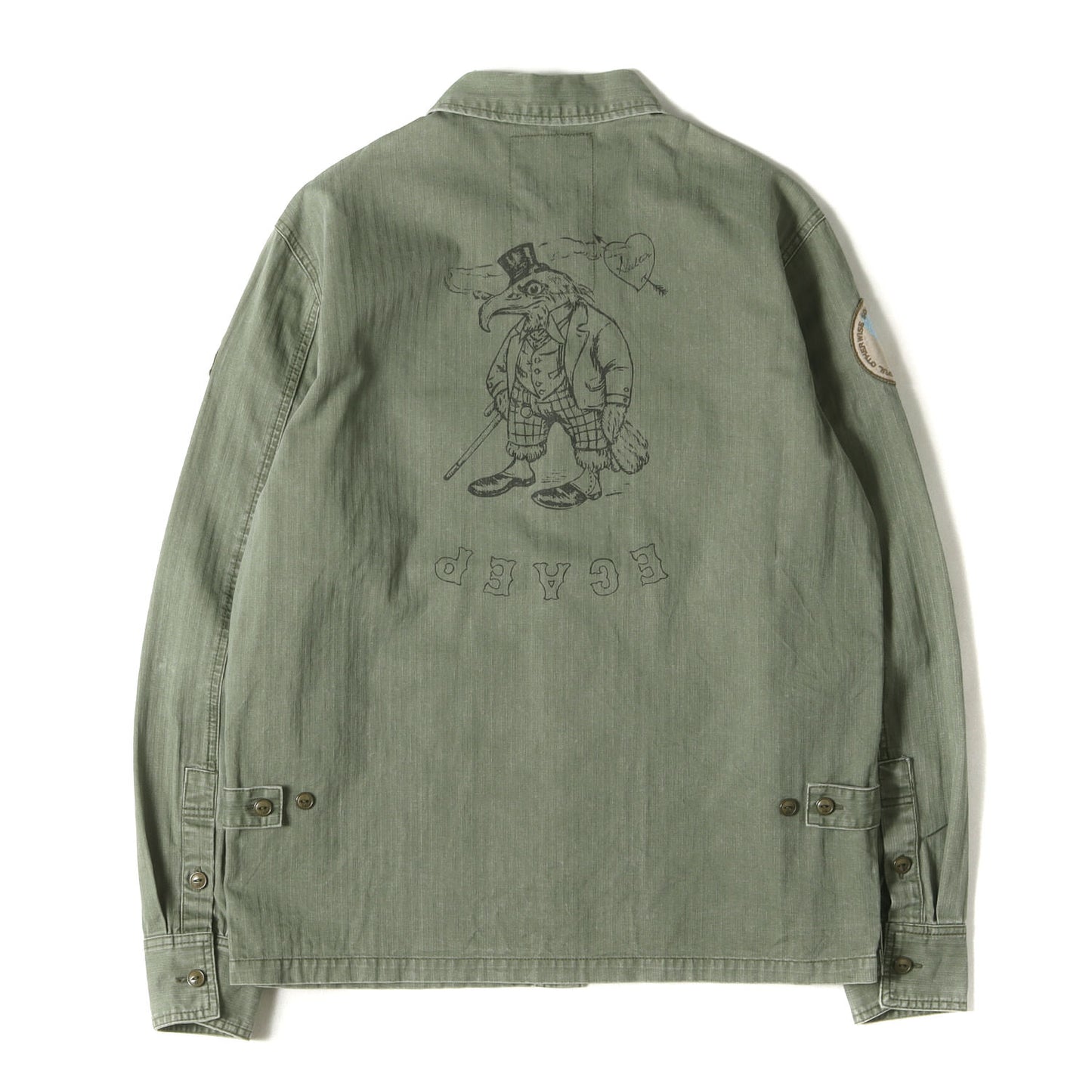 落書きグラフィック ヘリンボーン ミリタリーシャツ(PEACE 69 / C-SHIRT. LS)