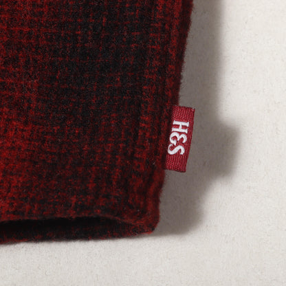 チェーン刺繍ロゴ オンブレチェック オープンカラー ウールシャツ