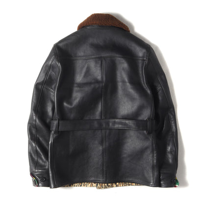 レザー 裏地レオパード柄ディアスキン 襟ムートン ギャングコート(GANG COAT)