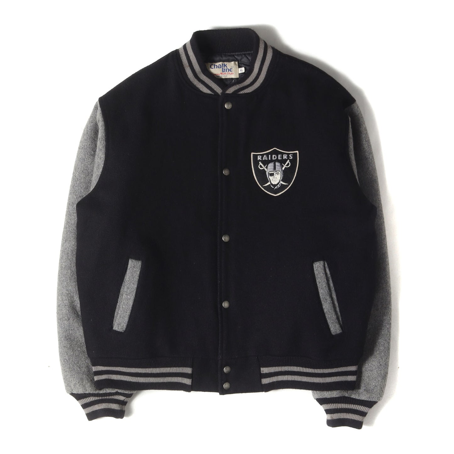 [人気モデル] 90s NFL ラスベガス・レイダース メルトンウール スタジャン / USA製 Chalk Line