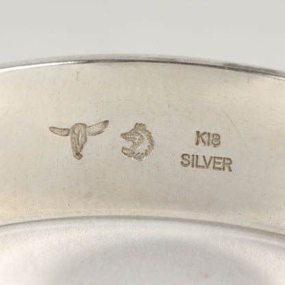 ローズ金メタルLフェザー付き 平打ちバングル