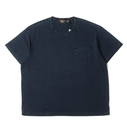 [近年モデル] ヴィンテージ加工 ポケット付き インディゴ染め 無地 クルーネック Tシャツ