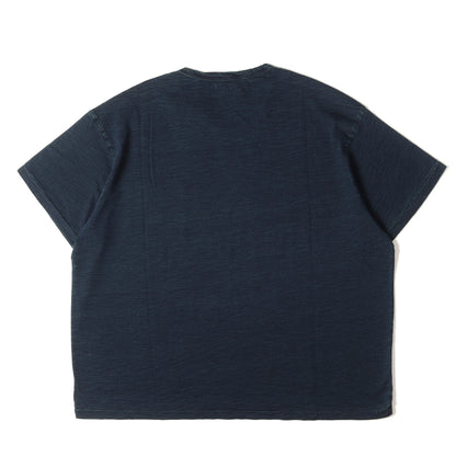 [近年モデル] ヴィンテージ加工 ポケット付き インディゴ染め 無地 クルーネック Tシャツ