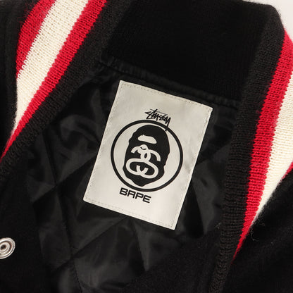 ×STUSSY 猿顔&SSリンク 袖レザー メルトン スタジャン