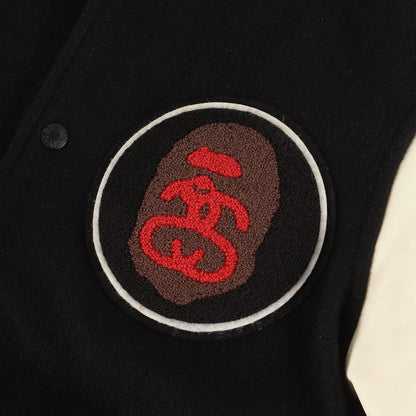 ×STUSSY 猿顔&SSリンク 袖レザー メルトン スタジャン