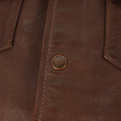 70s デザインボタン カウレザー トラッカージャケット / USA製 Leathercraft Process of America