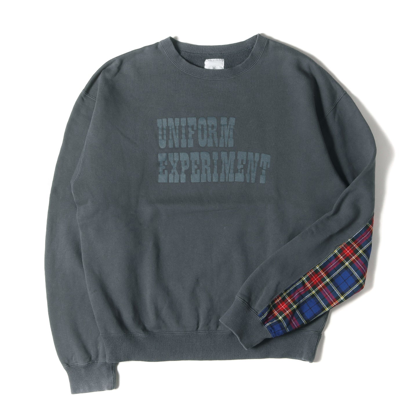20AW 袖チェック切替し ワイド スウェット(SLEEVE PANELED WIDE CREWNECK SWEAT)