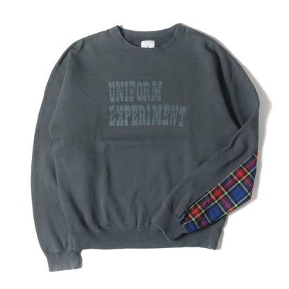 20AW 袖チェック切替し ワイド スウェット(SLEEVE PANELED WIDE CREWNECK SWEAT)