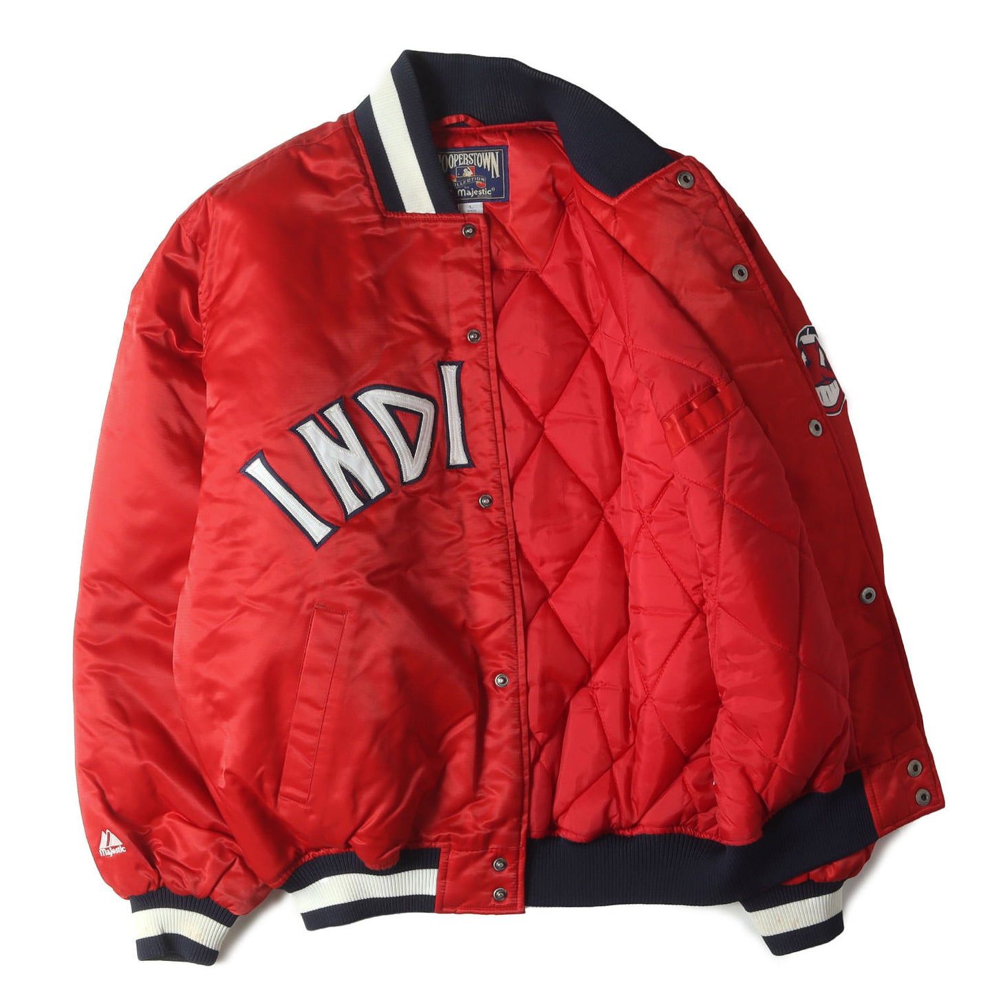 90s MLB クリーブランド・インディアンス ナイロンサテン スタジャン / COOPERSTOWN by Majestic