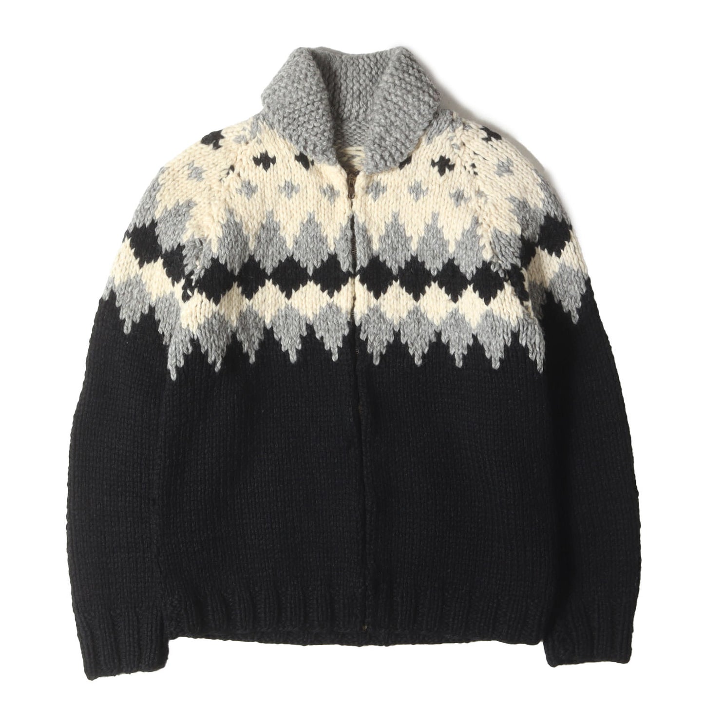 [COATS CLARKジッパー] 60s ノルディック柄 フルジップ カウチン ニット