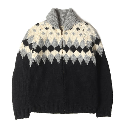 [COATS CLARKジッパー] 60s ノルディック柄 フルジップ カウチン ニット