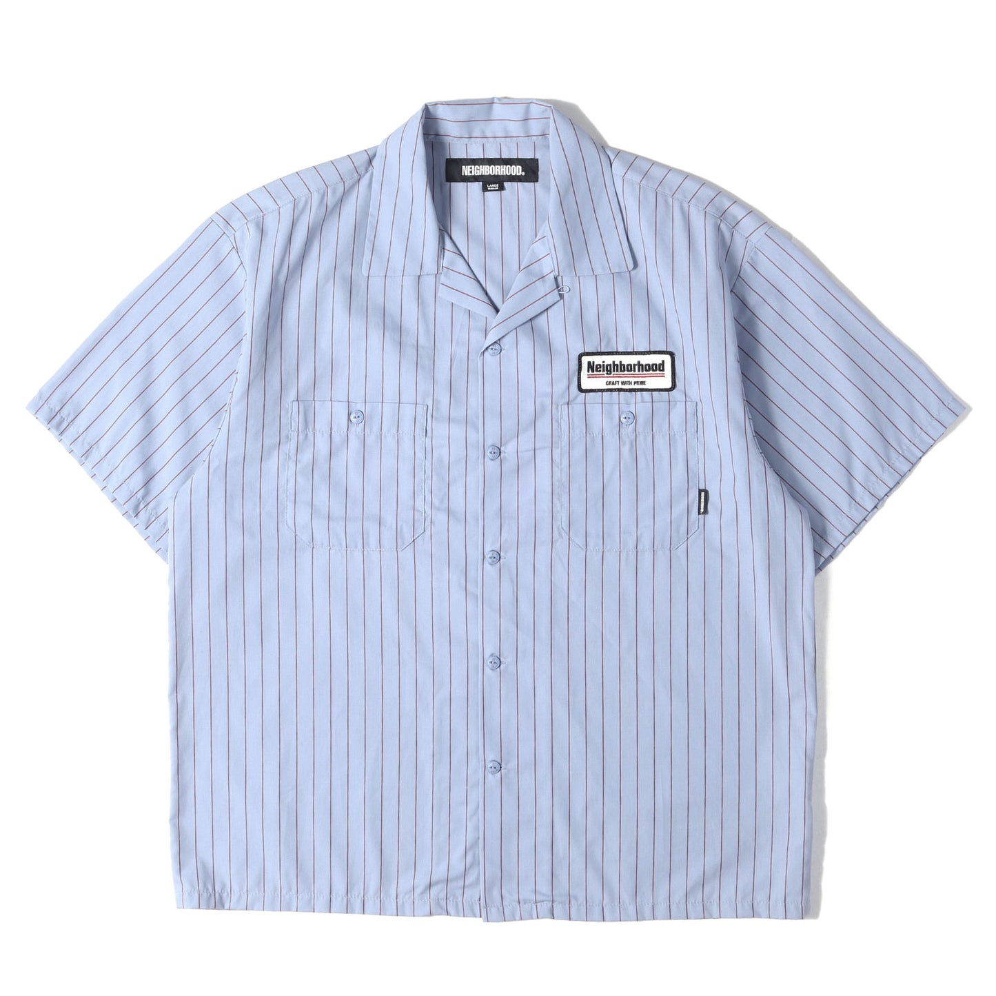 23SS ワッペン付き オープンカラー ストライプ ワーク 半袖 シャツ(STRIPE WORK SHIRT SS)