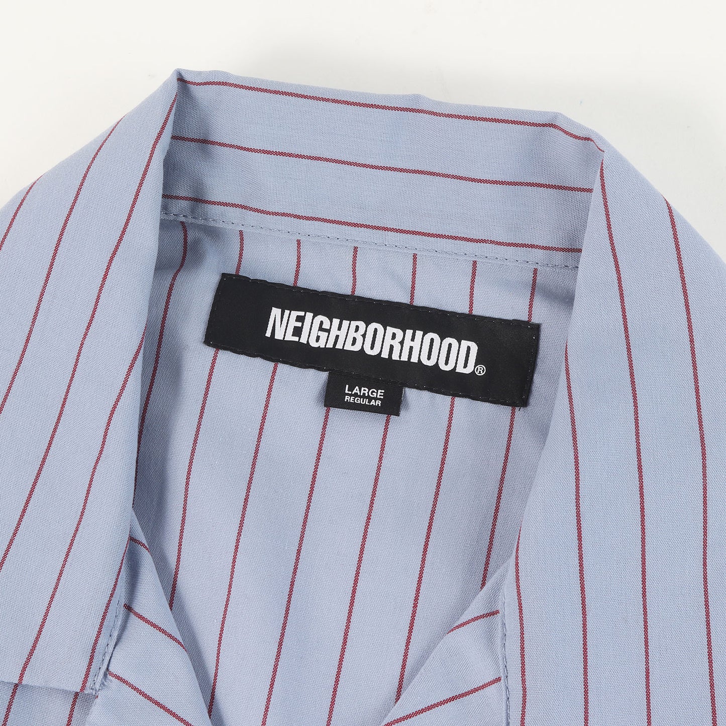23SS ワッペン付き オープンカラー ストライプ ワーク 半袖 シャツ(STRIPE WORK SHIRT SS)