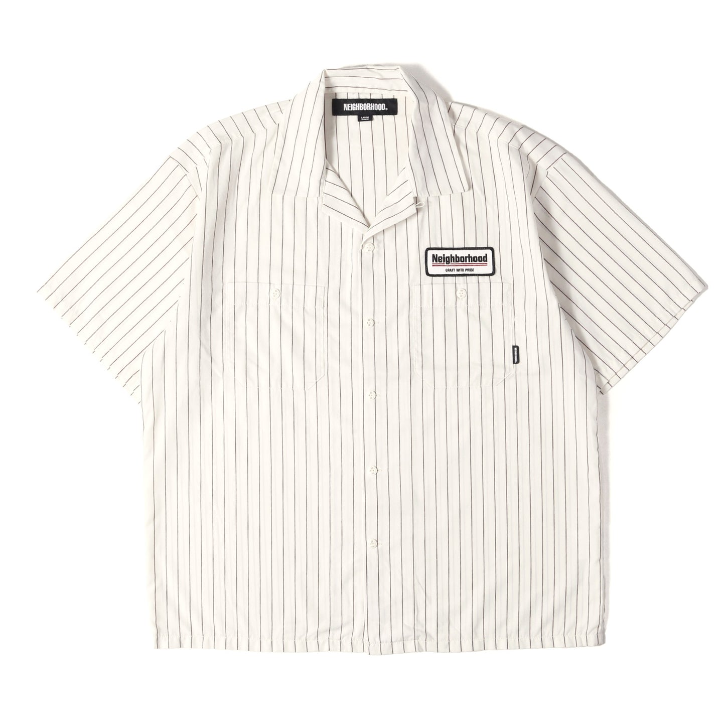 23SS ワッペン付き オープンカラー ストライプ ワーク 半袖 シャツ(STRIPE WORK SHIRT SS)