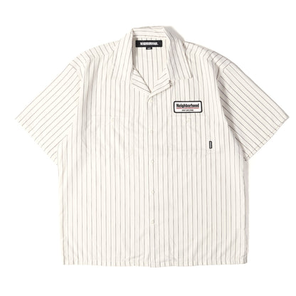23SS ワッペン付き オープンカラー ストライプ ワーク 半袖 シャツ(STRIPE WORK SHIRT SS)
