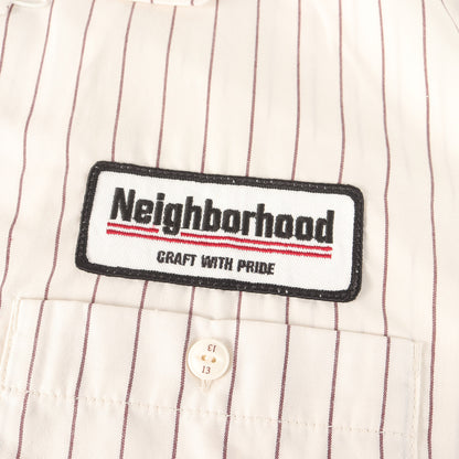 23SS ワッペン付き オープンカラー ストライプ ワーク 半袖 シャツ(STRIPE WORK SHIRT SS)