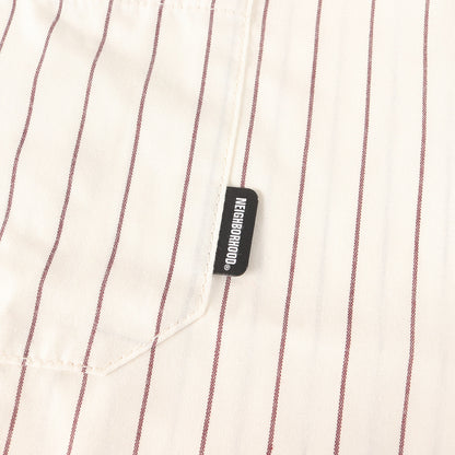 23SS ワッペン付き オープンカラー ストライプ ワーク 半袖 シャツ(STRIPE WORK SHIRT SS)