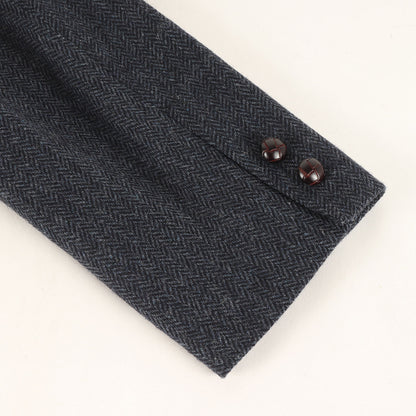 ヘリンボーンウール くるみボタン テーラードジャケット