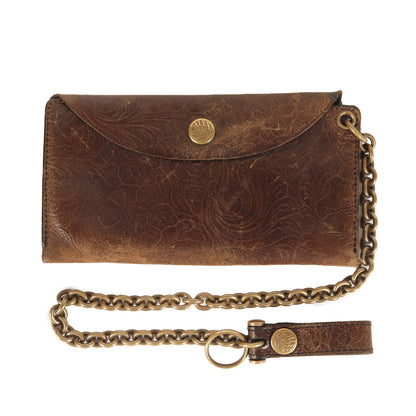 ウォレットチェーン付き エンボス フラワー ロングウォレット / 長財布
