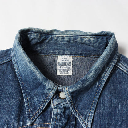 ヴィンテージ加工 セコハン デニム ウエスタンシャツ (2ND-HAND DENIM WESTERN SHIRTS USED WASH)
