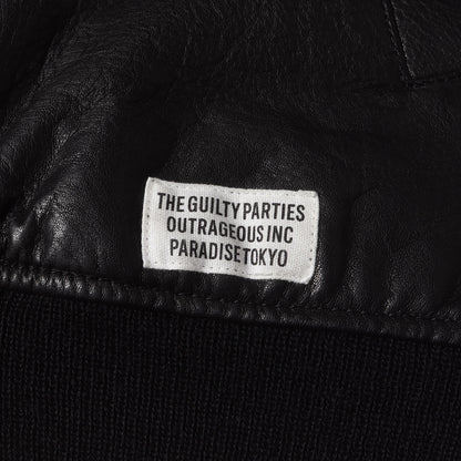 23AW オールレザー 裏地レオパード バーシティジャケット / スタジャン(LEATHER VARSITY JACKET)