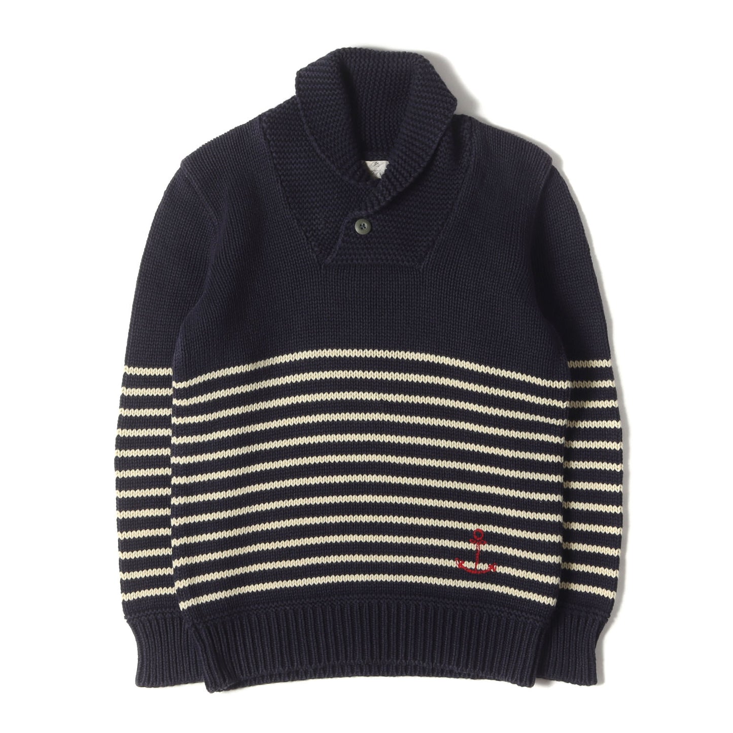 マリンボーダー ショールカラー コットン ニット