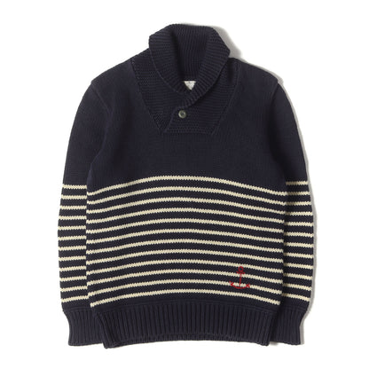 マリンボーダー ショールカラー コットン ニット