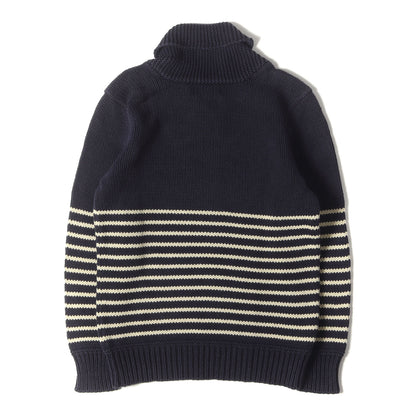 マリンボーダー ショールカラー コットン ニット