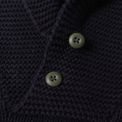 マリンボーダー ショールカラー コットン ニット