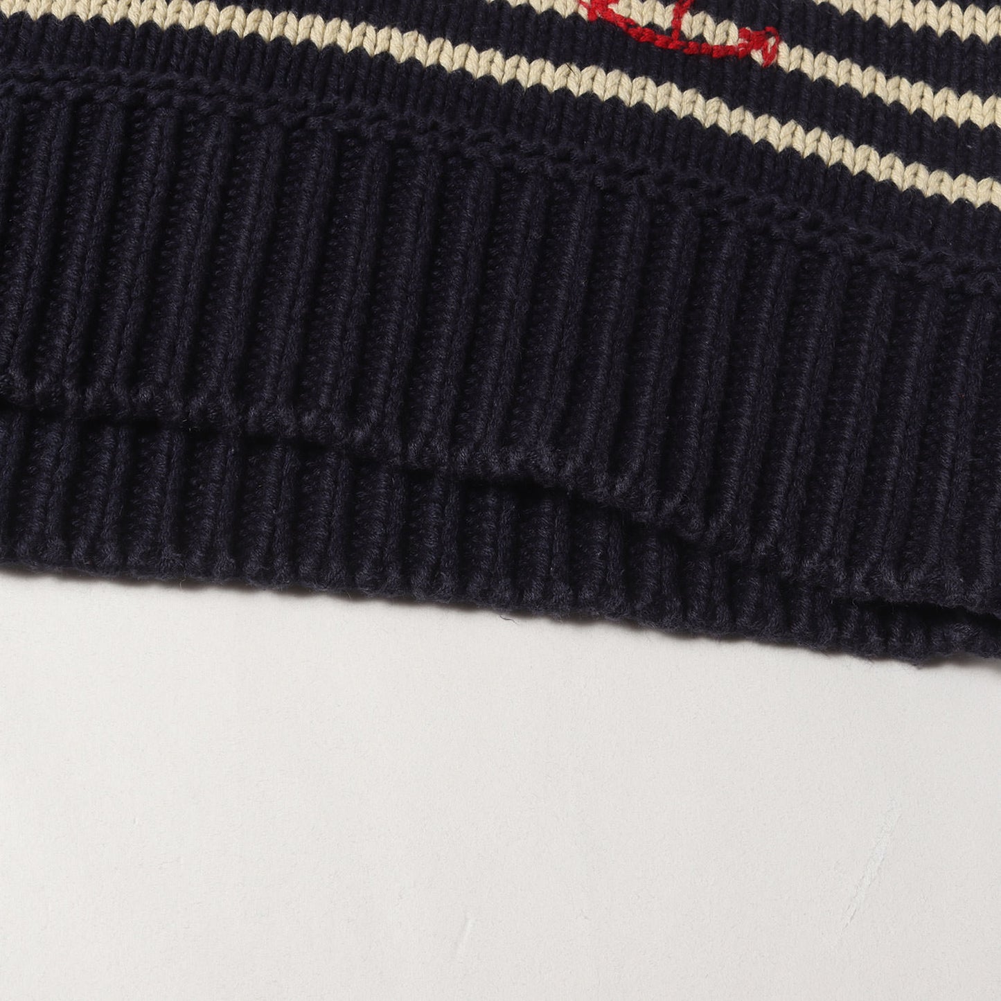 マリンボーダー ショールカラー コットン ニット