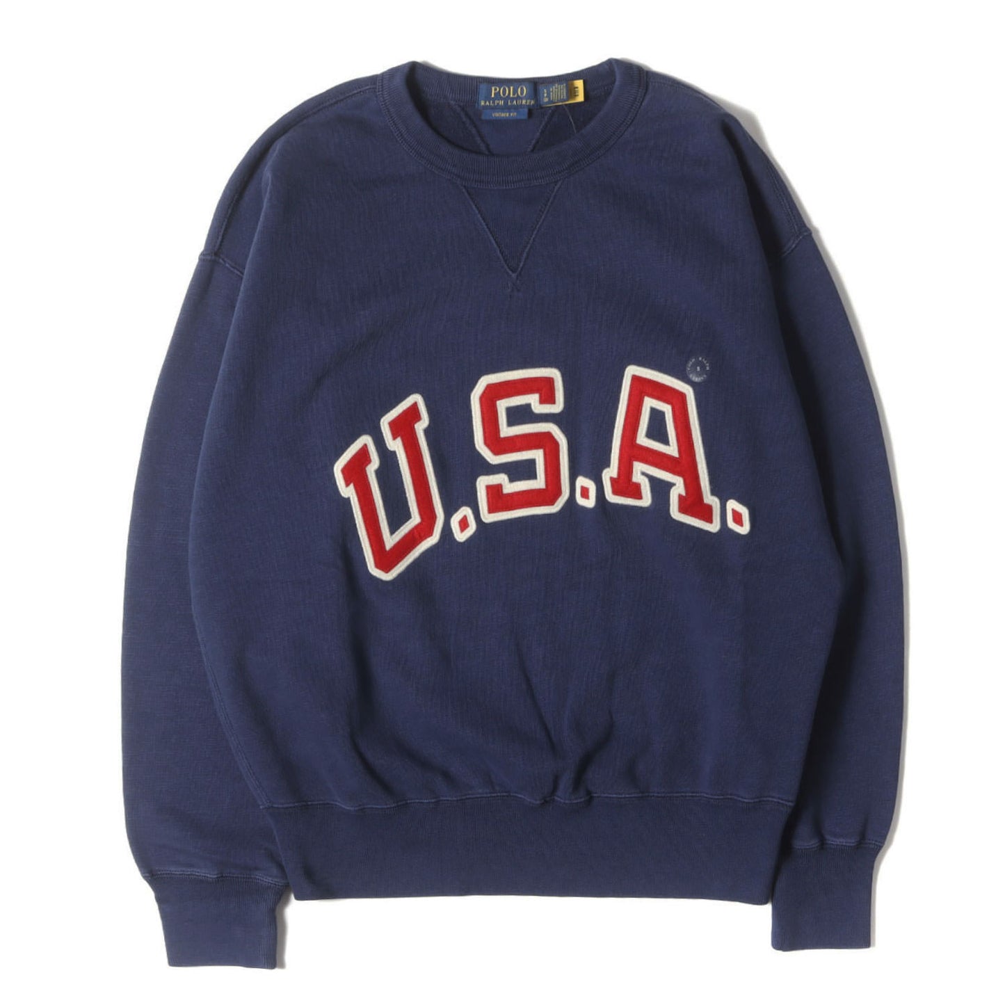 [最新作モデル] 25AW ヴィンテージ加工 USAロゴパッチ 両Vガゼット クルーネック スウェット