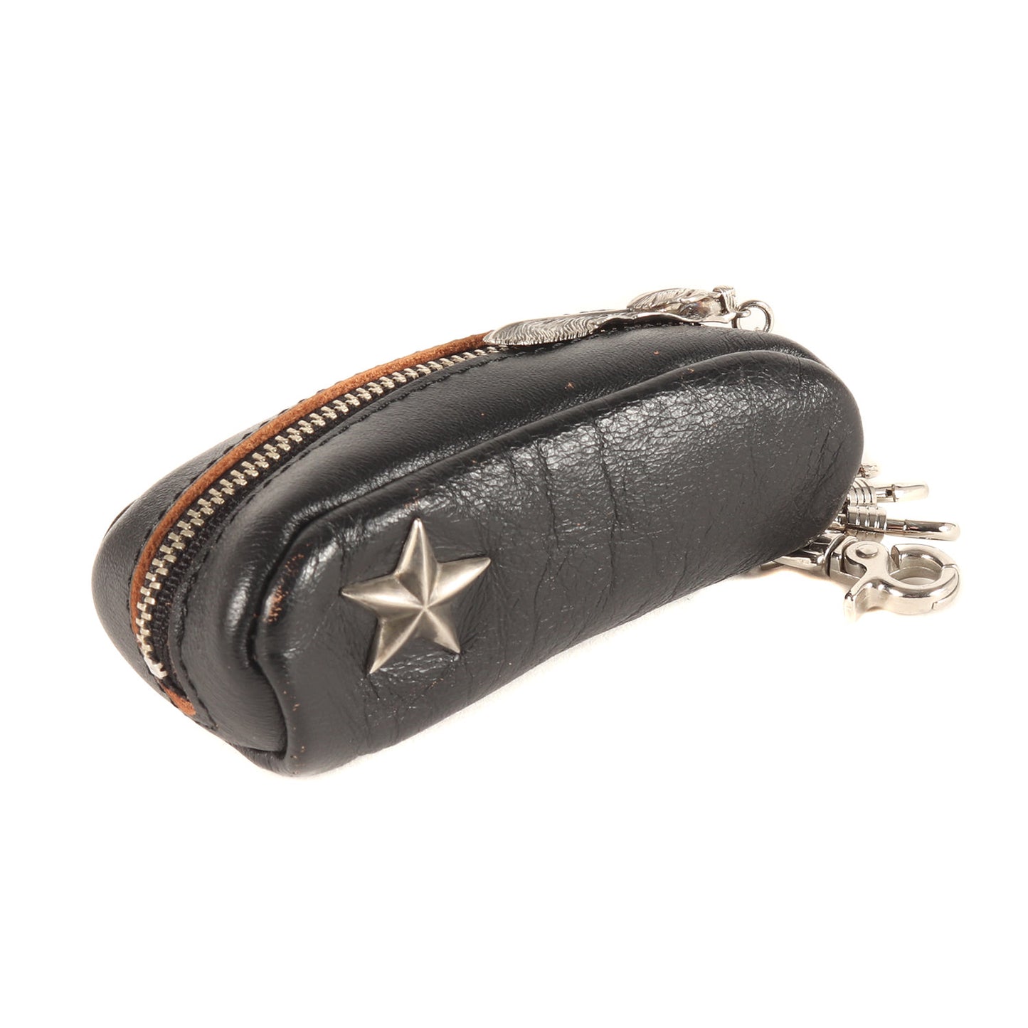 ×Schott フェザーチャーム付き ワンスター レザー キーケース