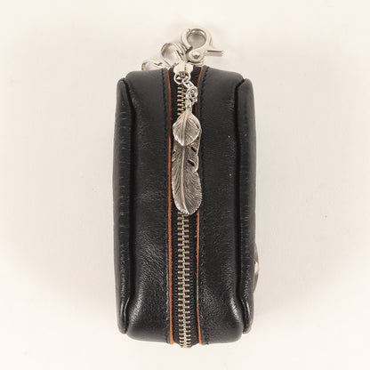 ×Schott フェザーチャーム付き ワンスター レザー キーケース