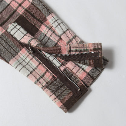 袖ジップ付き チェック フランネルシャツ