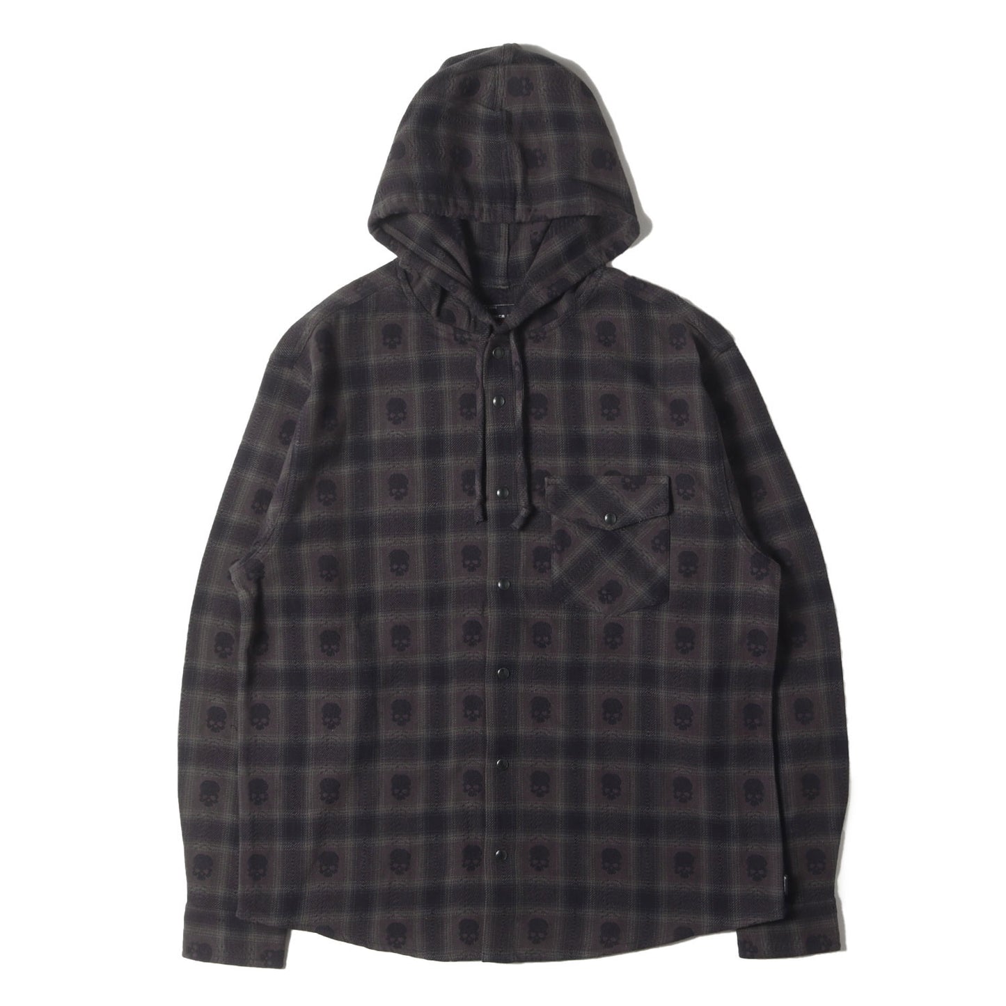 25AW ×NUMBER (N)INE ドクロ柄 フード付き チェック フランネルシャツ(Hooded Flannel Shirt)