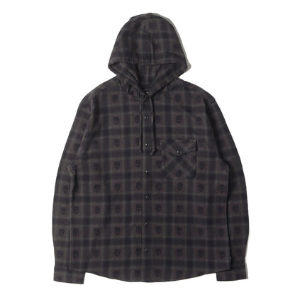 25AW ×NUMBER (N)INE ドクロ柄 フード付き チェック フランネルシャツ(Hooded Flannel Shirt)