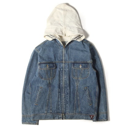 00s スウェットフード付き フルジップ デニムジャケット