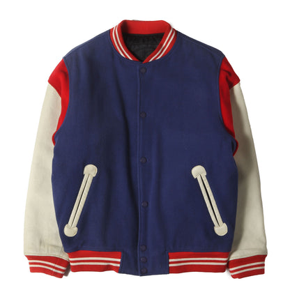 00s トリコロール 袖レザー メルトンスタジャン