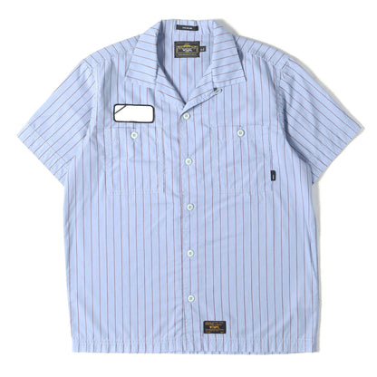ワッペン付き ストライプ オープンカラー ワーク 半袖シャツ(SODA S/S)
