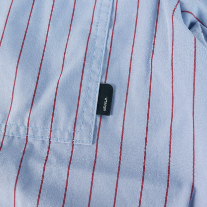 ワッペン付き ストライプ オープンカラー ワーク 半袖シャツ(SODA S/S)